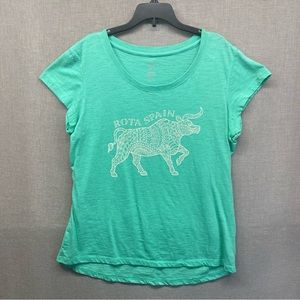 ACE “Rita Spain”‎ Tribal Bull Graphic Print T-shirt Teal Green Women Size | XL